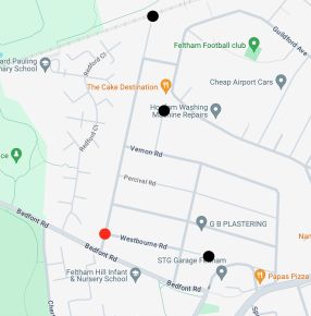 Cul-de-sacs (red dot - where cow was hit; black dots - cul-de-sacs).jpg